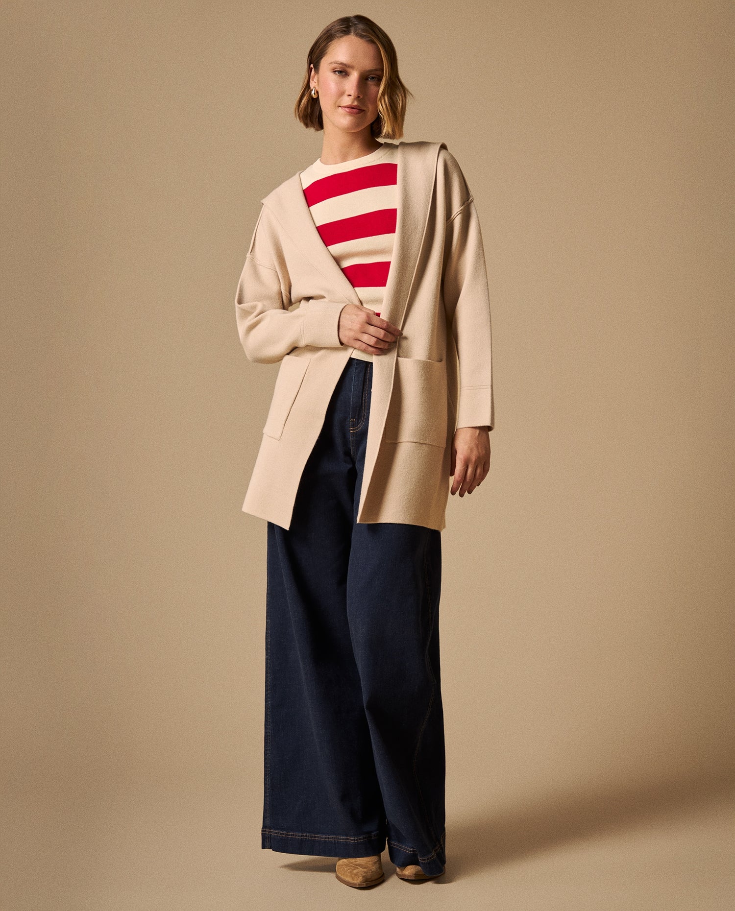 Suéter Tejido Beige con Capucha - Beige