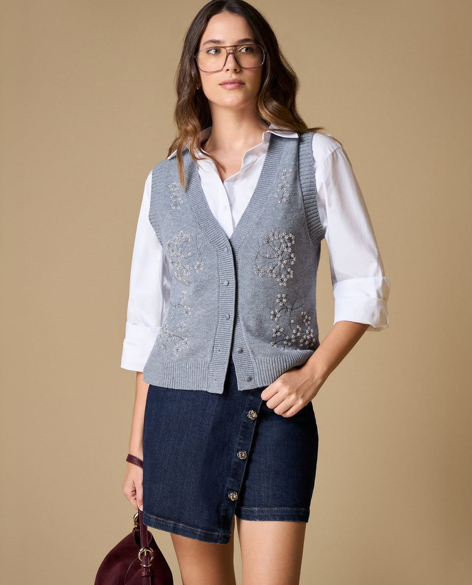 Chaleco tejido cuello V bordado - Gris 34_669H291_GRI171112_6