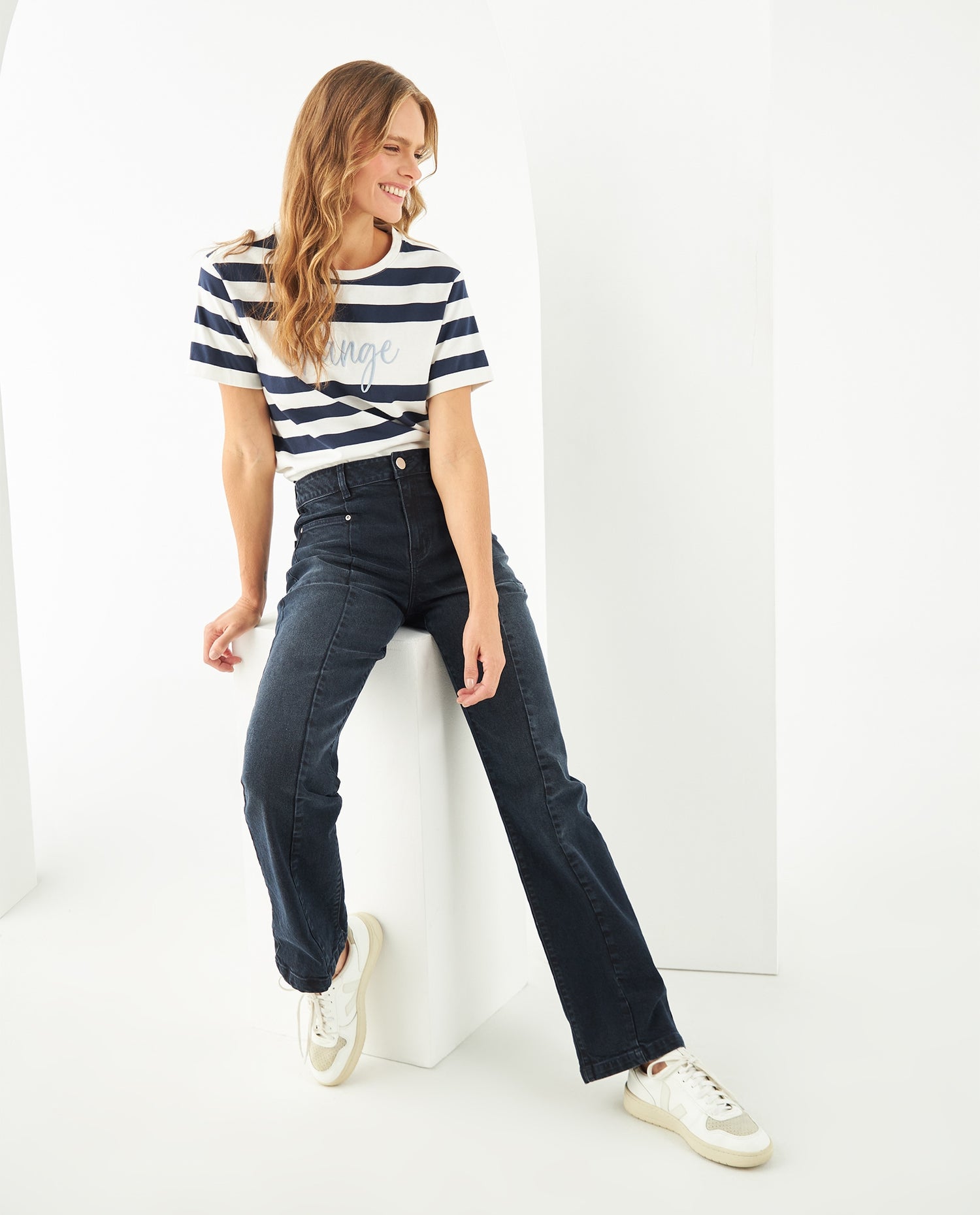Jean Stright fit cuatro bolsillos para mujer - Azul