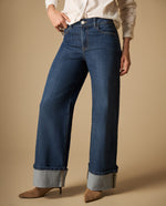 Jean wide leg con ruedo doblado - Azul
