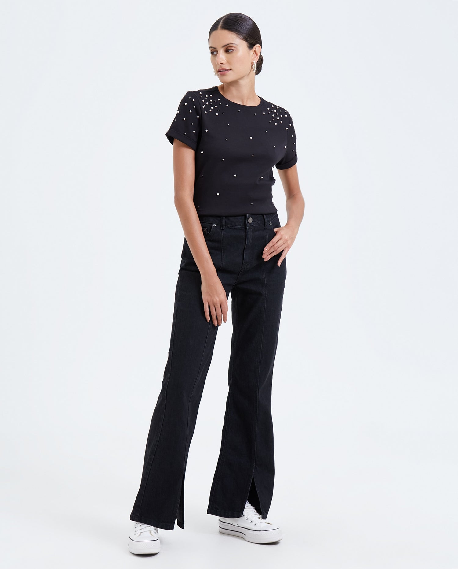 Jean Flare oscuro para mujer - Negro