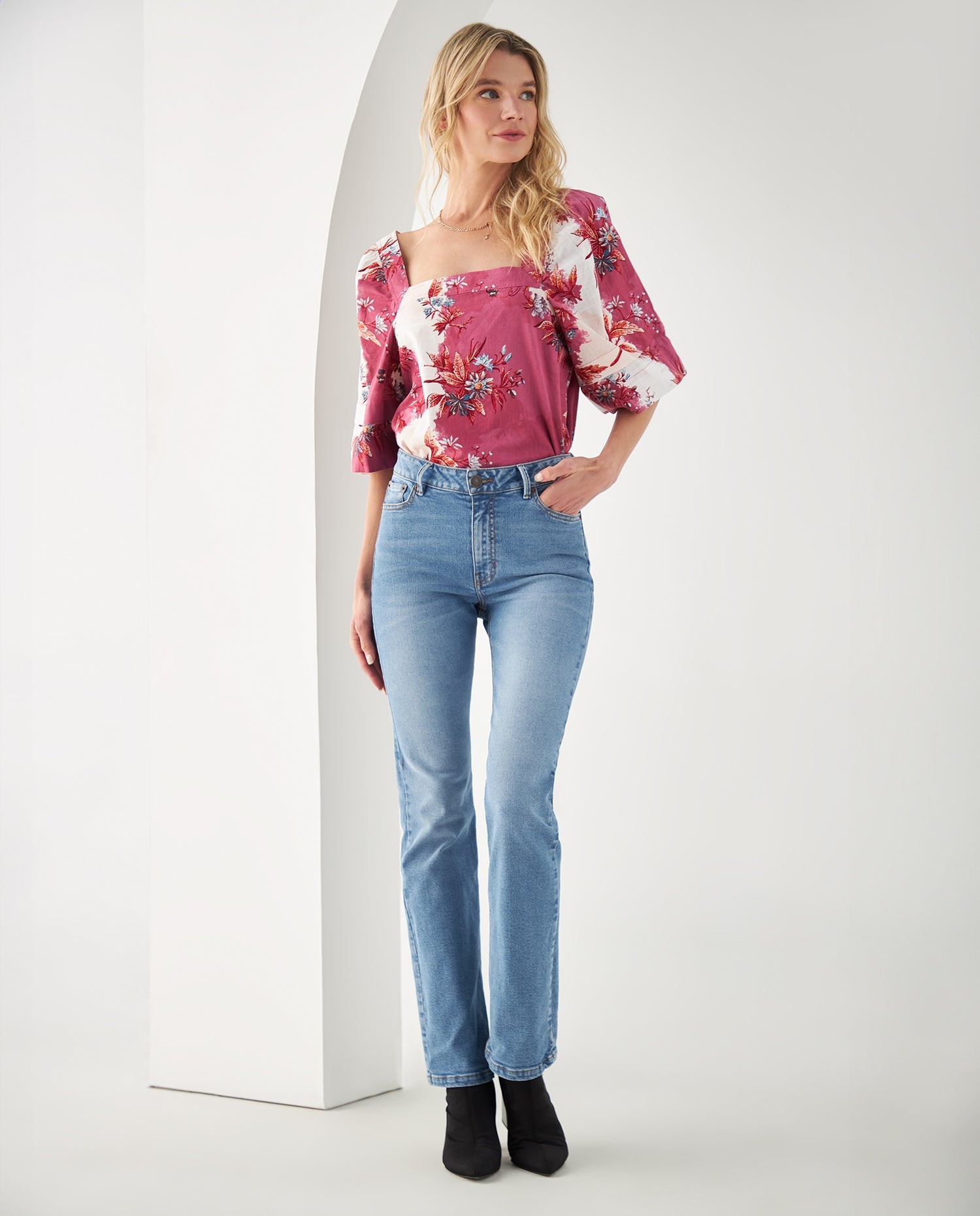 Jean Straight tono medio para mujer - Azul