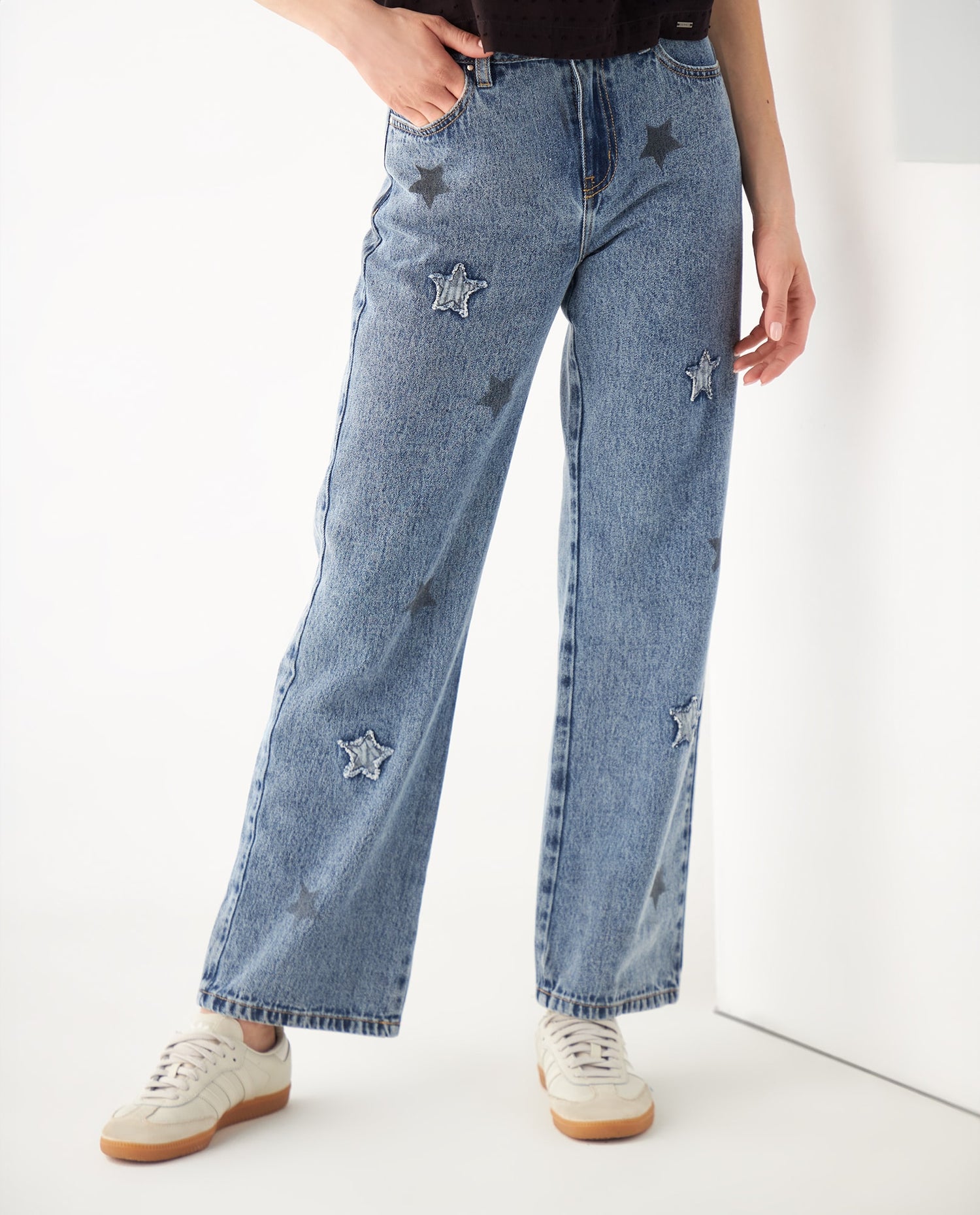 Jean con apliques de estrellas para mujer - Azul
