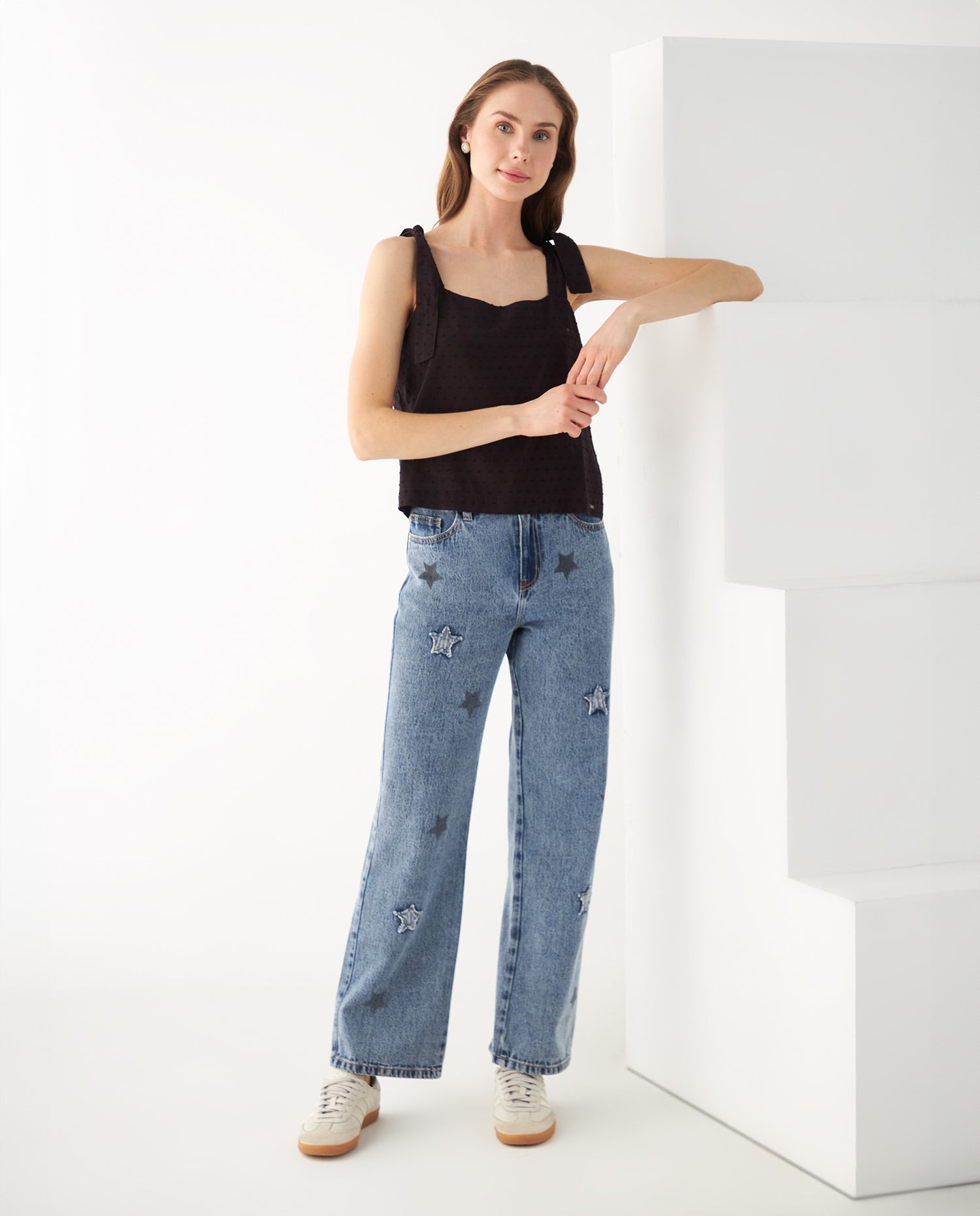 Jean con apliques de estrellas para mujer - Azul