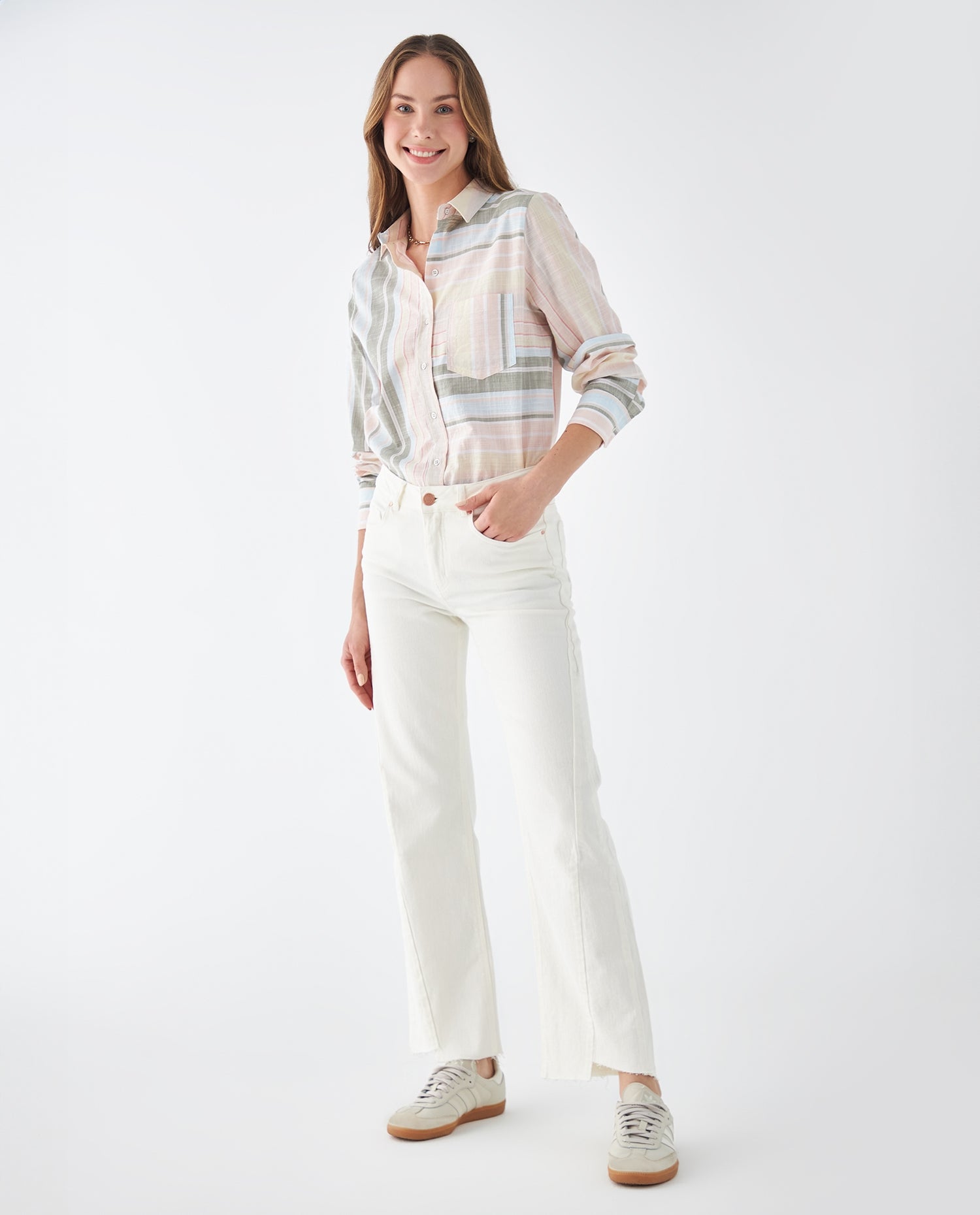 Jean Straight con ruedo al corte para mujer - Crudo