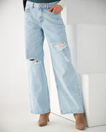 Jean Wide Leg con rotos para mujer - Azul