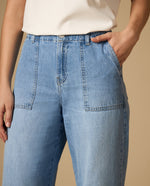 Jean wide leg con bolsillos tipo parche - Azul