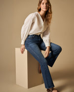 Jean flare largo regular tiro medio - Azul