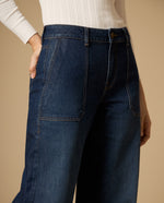 Jean wide leg con bolsillos parche - Azul