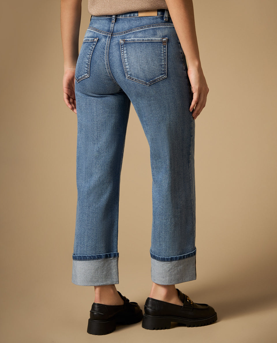 Jean wide leg con ruedo doblado - Azul