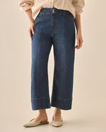 Jean de largo cropped tono medio para mujer - Azul