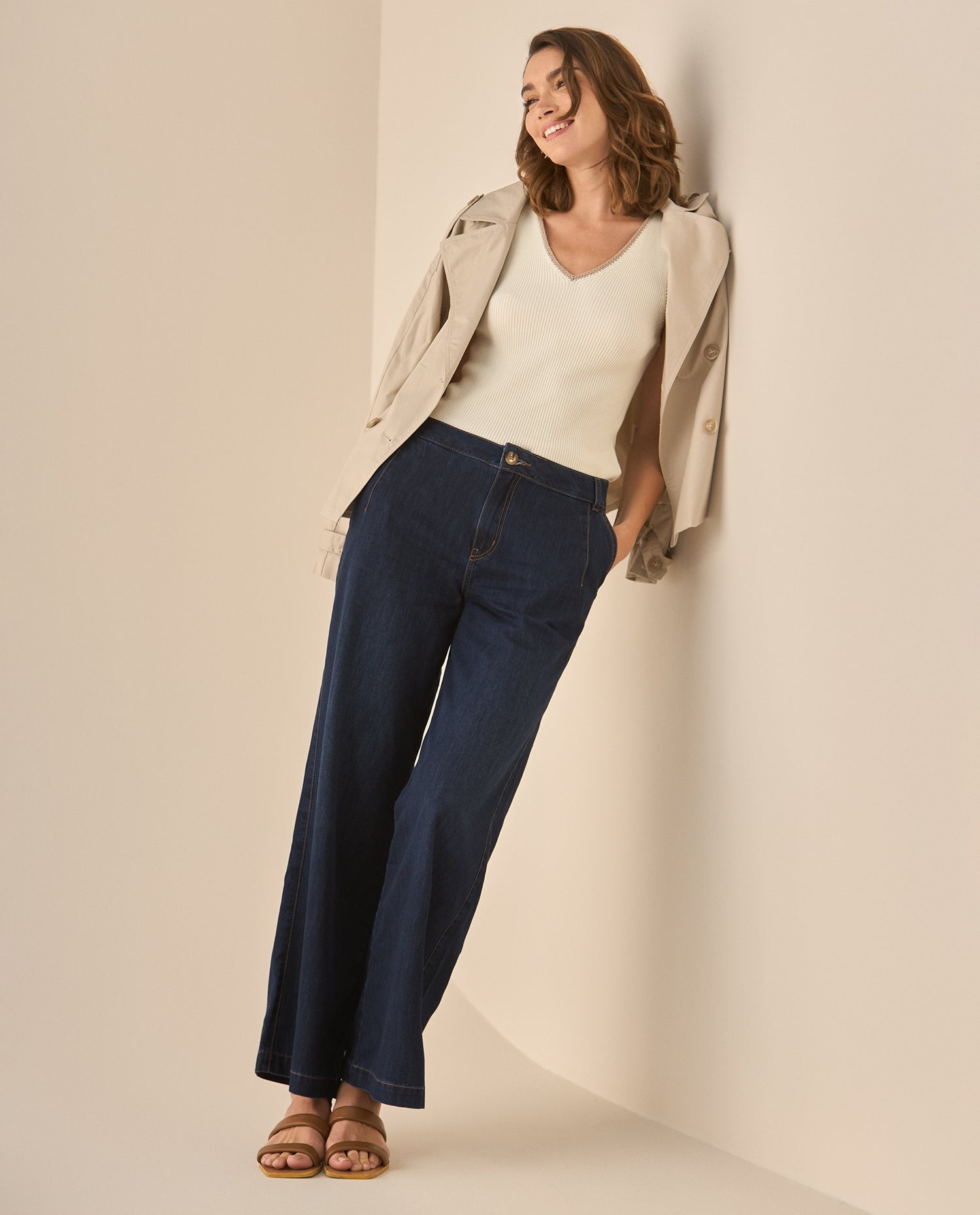 Jean Wide Leg tono oscuro para mujer   - Azul