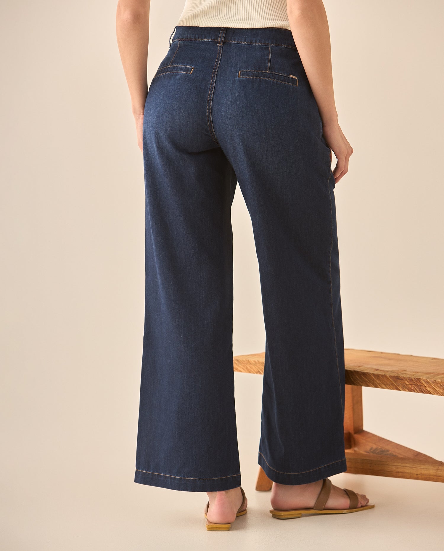 Jean Wide Leg tono oscuro para mujer   - Azul