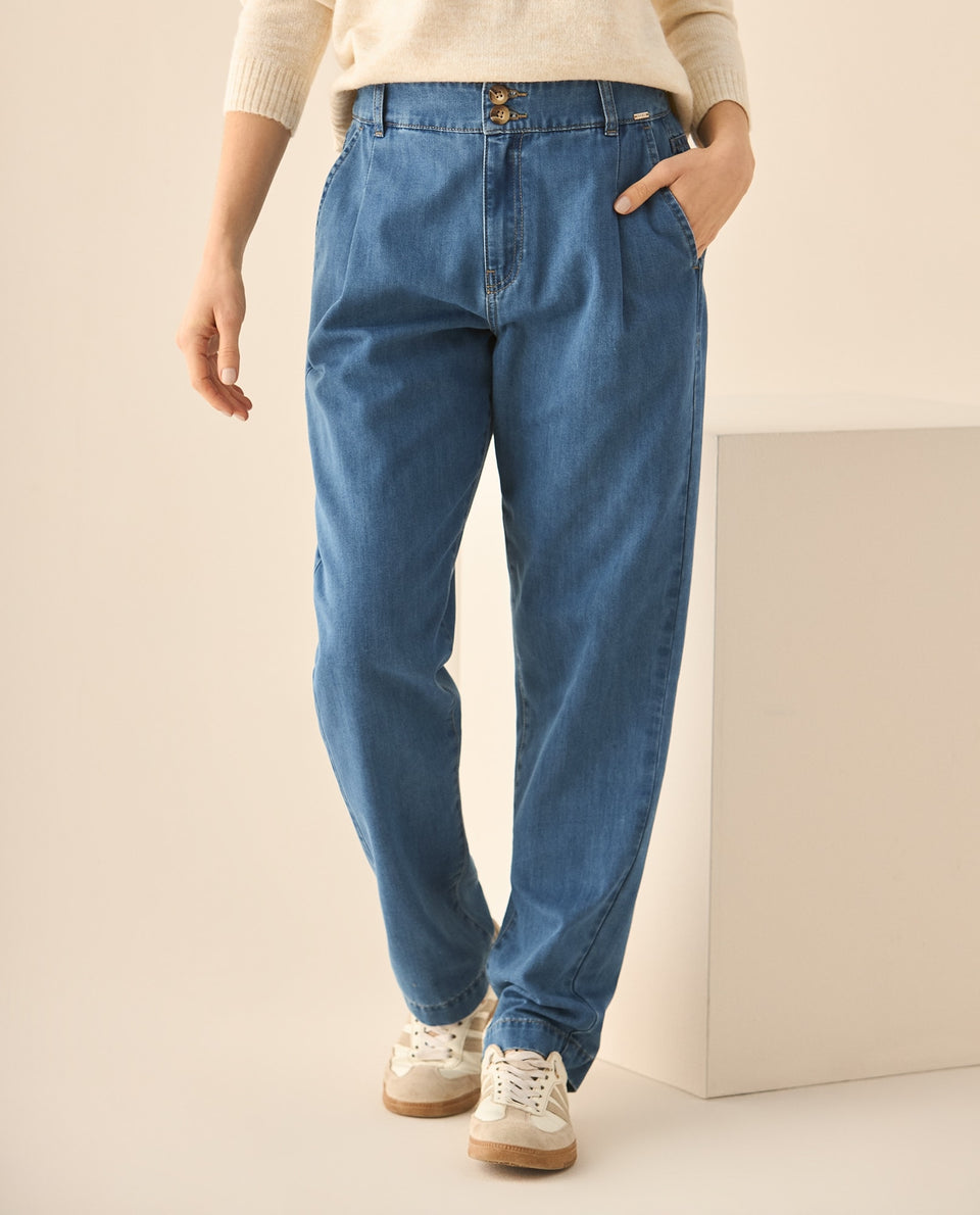 Jean tono medio con pretina lisa para mujer  - Azul 34_673G020_AZU193933_3