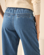 Jean tono medio con pretina lisa para mujer  - Azul