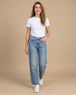 Jean Barrel Tiro Alto Stone Wash - Azul