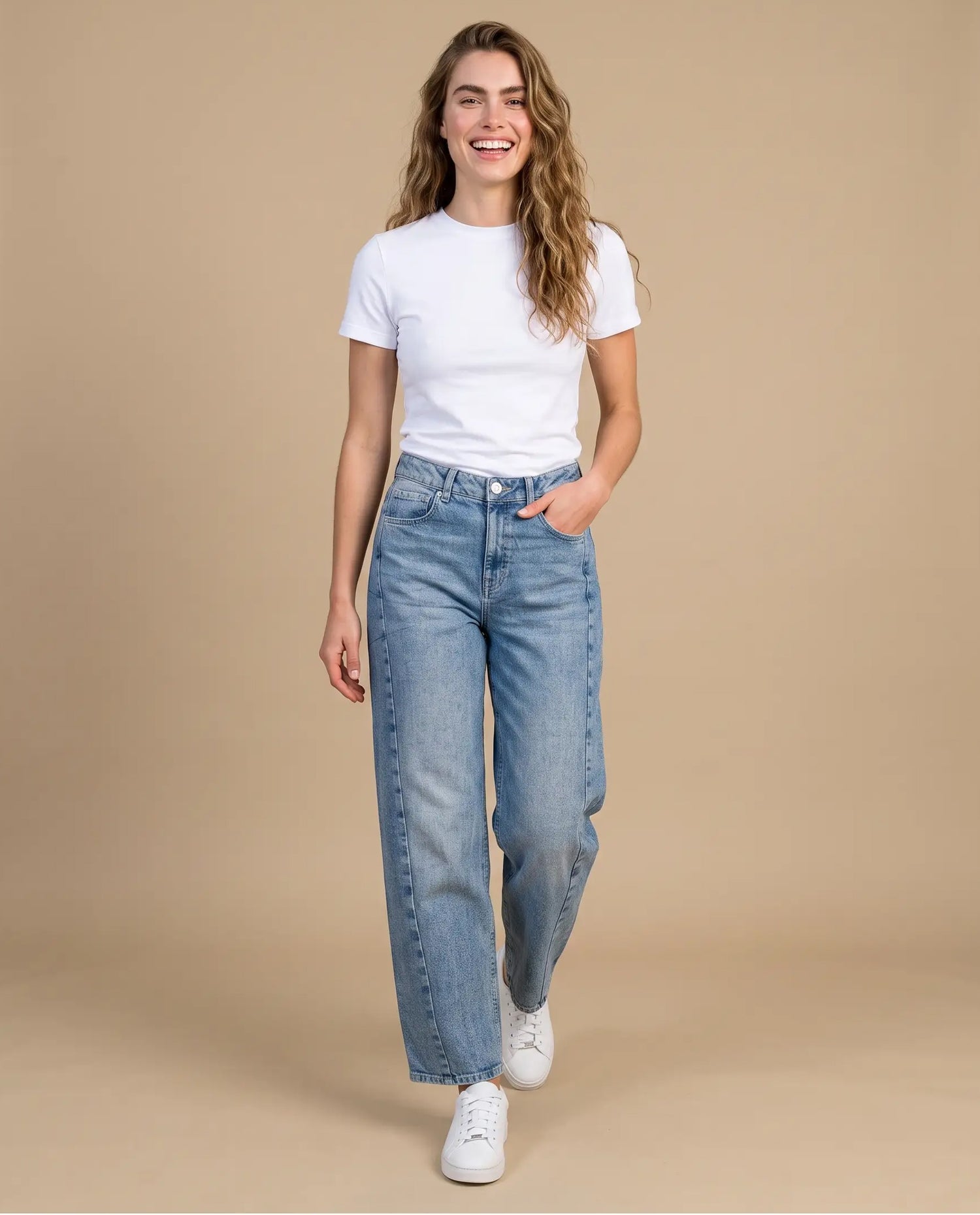 Jean Barrel Tiro Alto Stone Wash - Azul