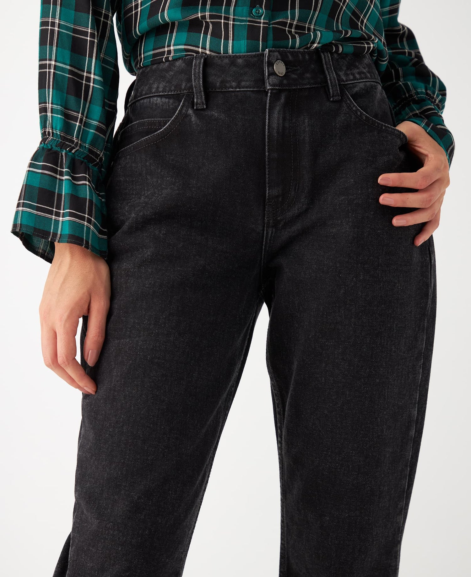 Jean Straight efecto vintage para mujer - Negro
