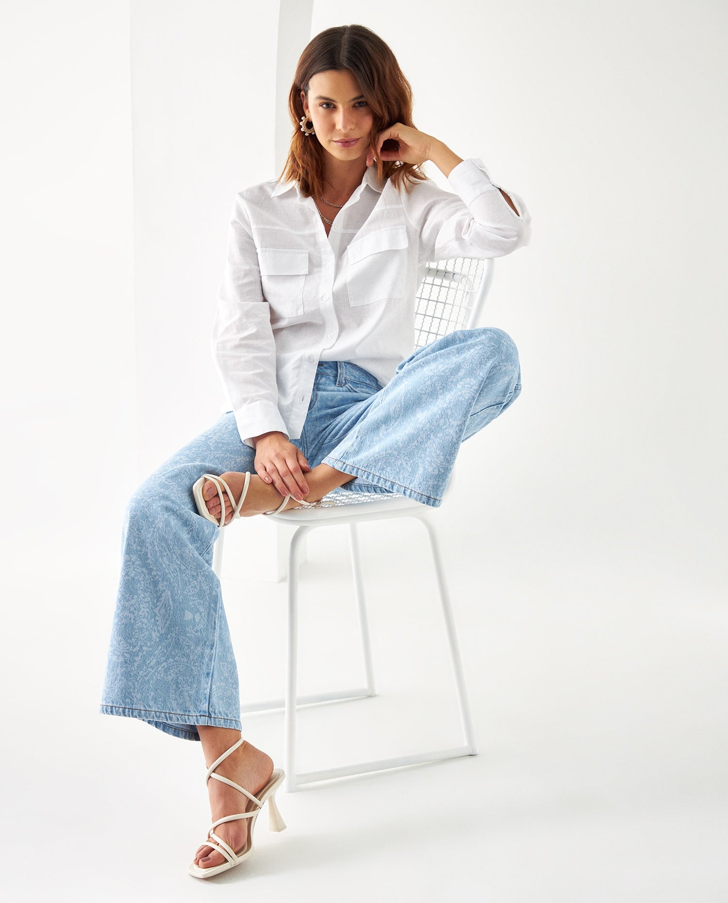 Jean Wide Leg con estampado láser para mujer - Azul