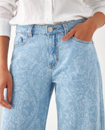 Jean Wide Leg con estampado láser para mujer - Azul