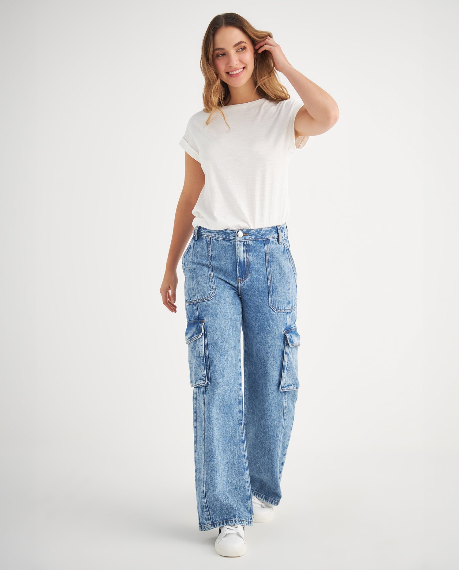 Jean tipo cargo para mujer - Azul