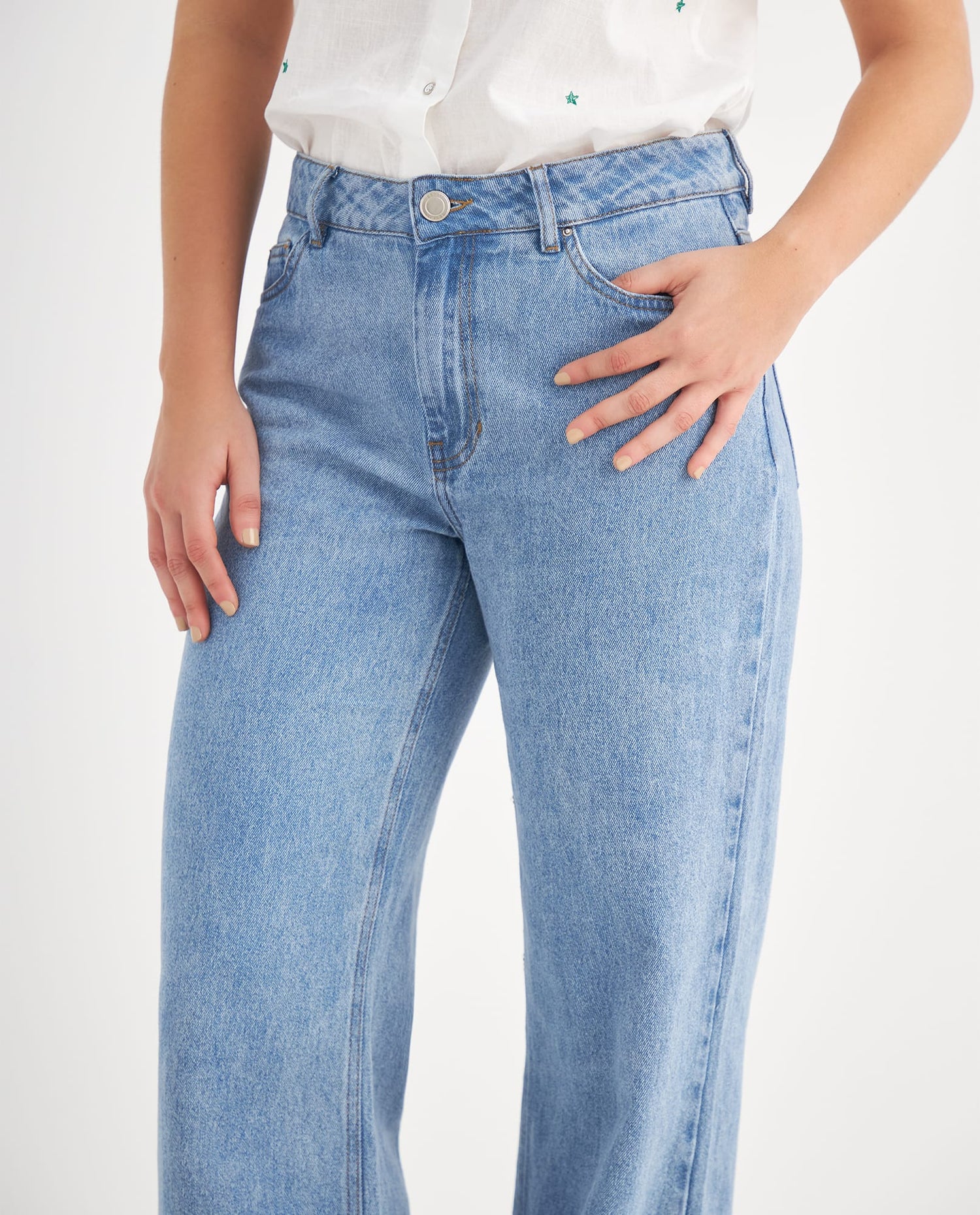 Jean Wide Leg cinco bolsillos para mujer - Azul