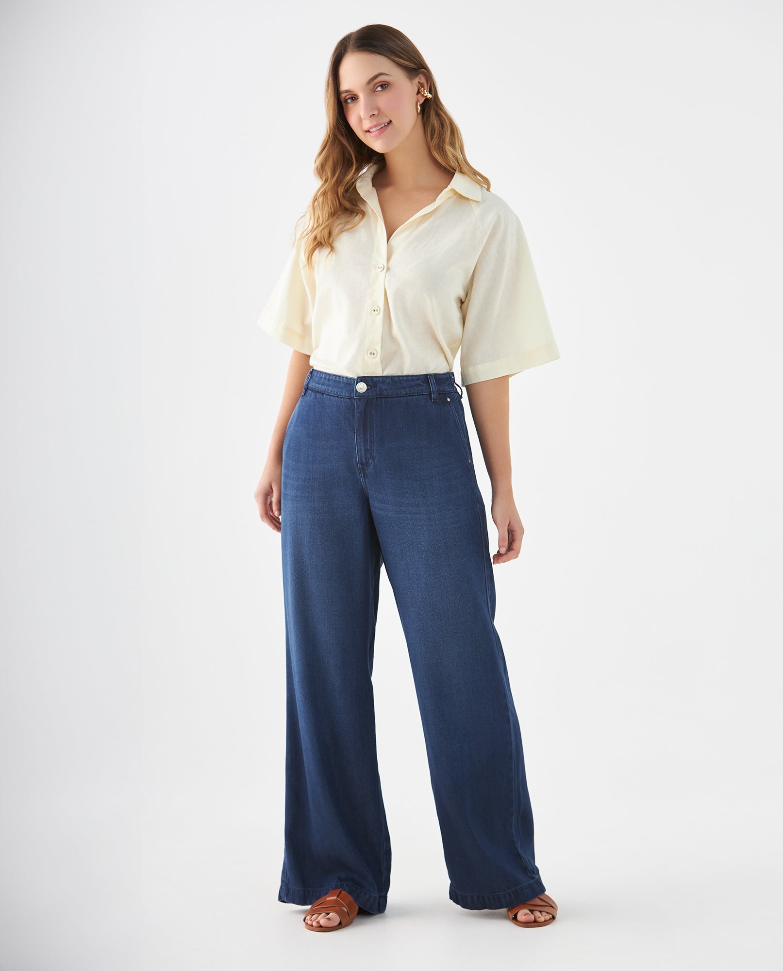 Jean Wide Leg pretina elástica posterior para mujer - Azul 34_679F021_AZU193933_0