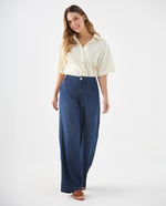 Jean Wide Leg pretina elástica posterior para mujer - Azul