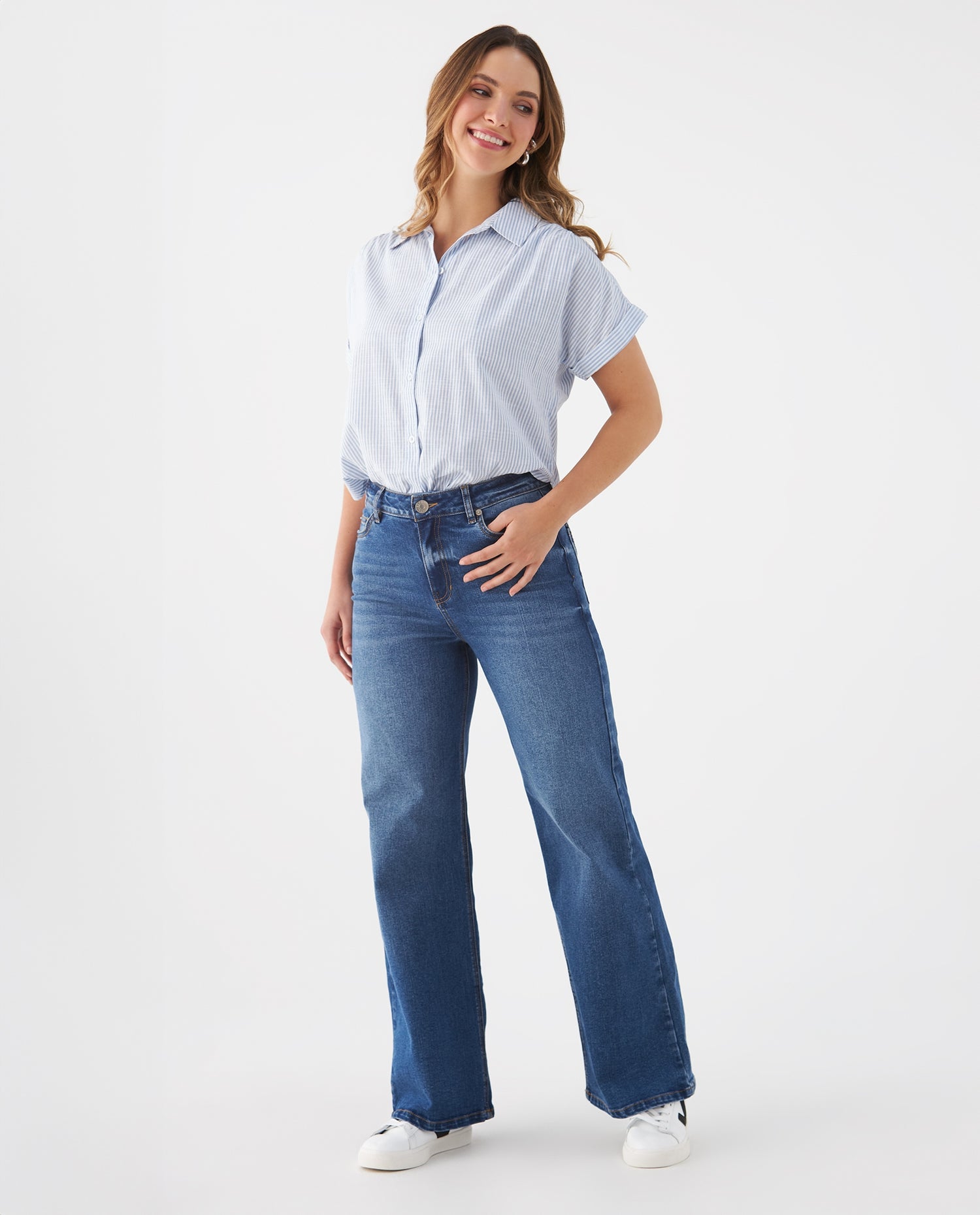 Jean Wide Leg tono medio para mujer - Azul
