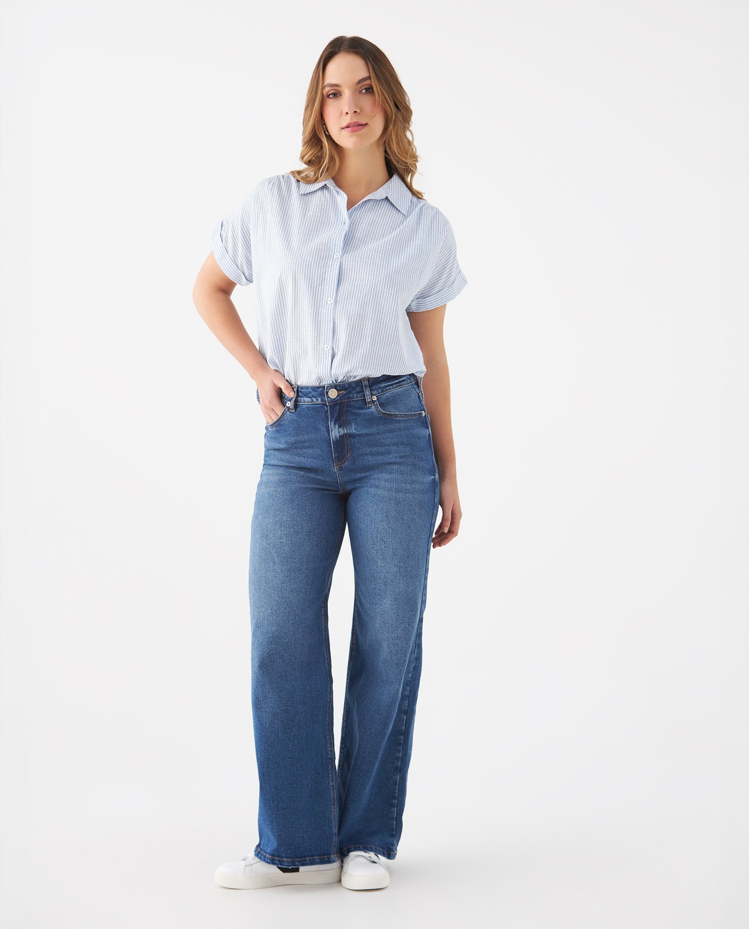 Jean Wide Leg tono medio para mujer - Azul
