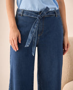 Jean Culotte Azul Tiro Alto con Cinturón - Azul