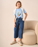Jean Culotte Azul Tiro Alto con Cinturón - Azul