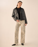 Jean Wide Leg Estampado Serpiente Beige - Gris