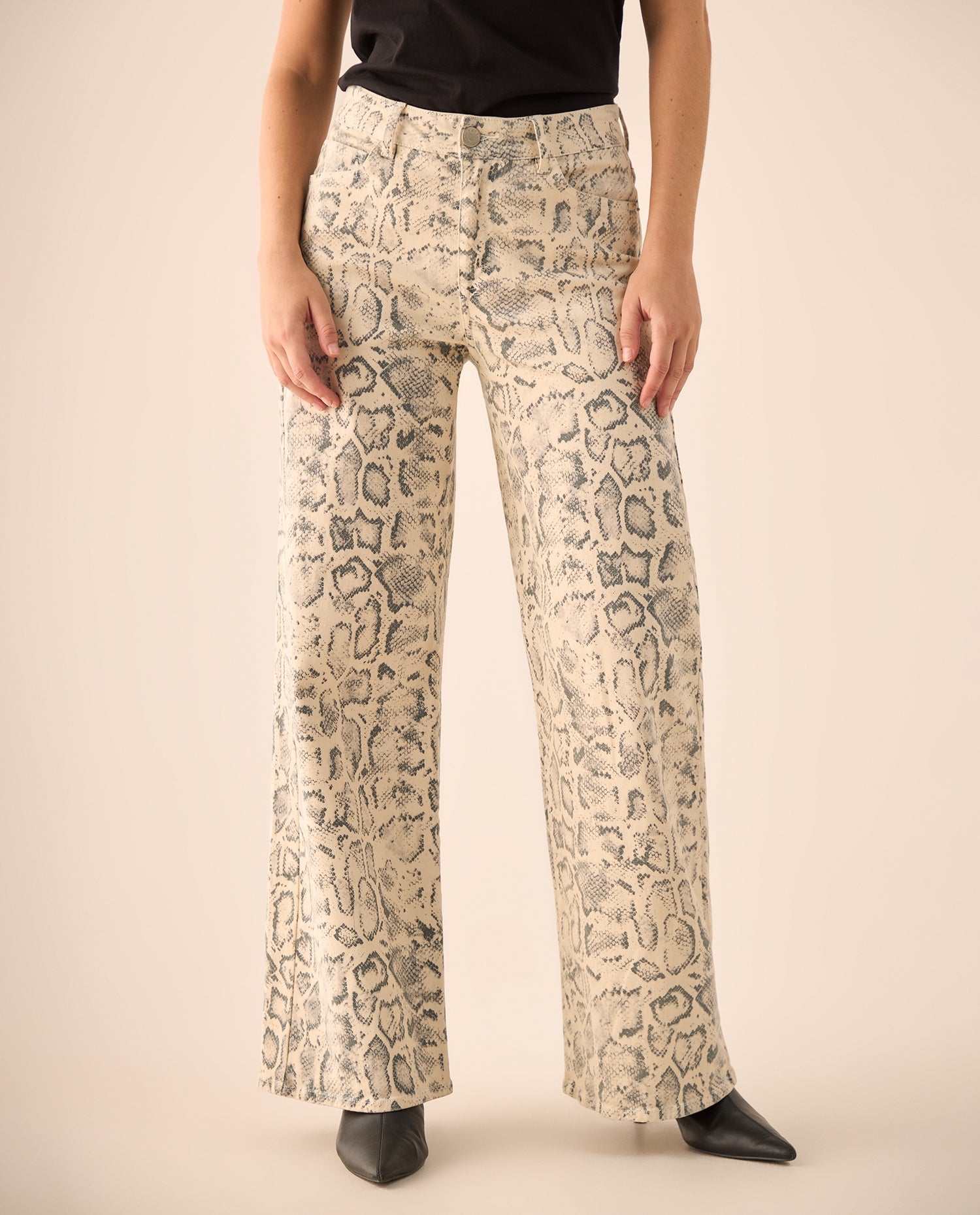 Jean Wide Leg Estampado Serpiente Beige - Gris