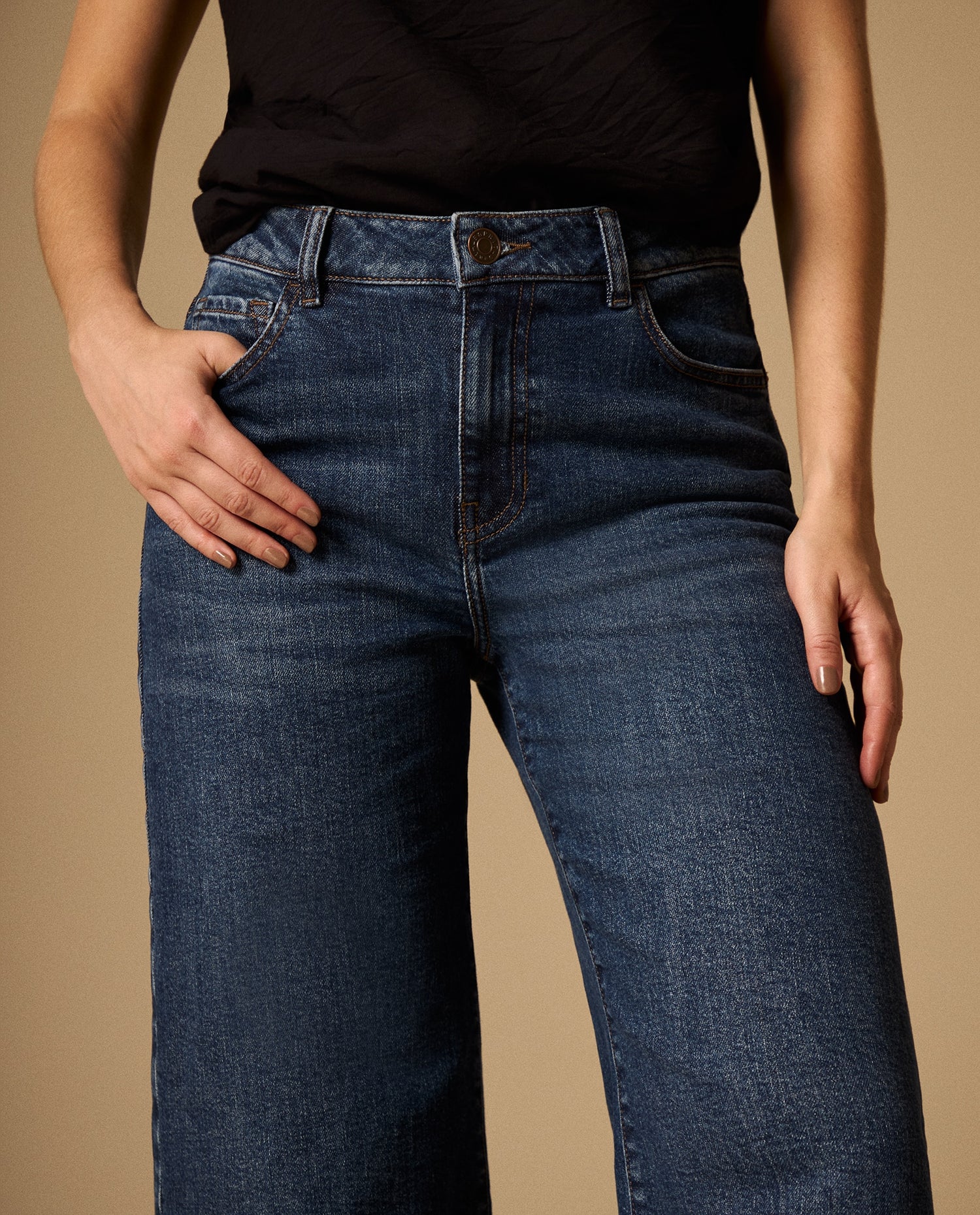 Jean Culotte Azul Oscuro Tiro Alto - Azul