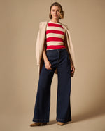 Jean Wide Leg Azul Oscuro con Costuras Doradas - Azul