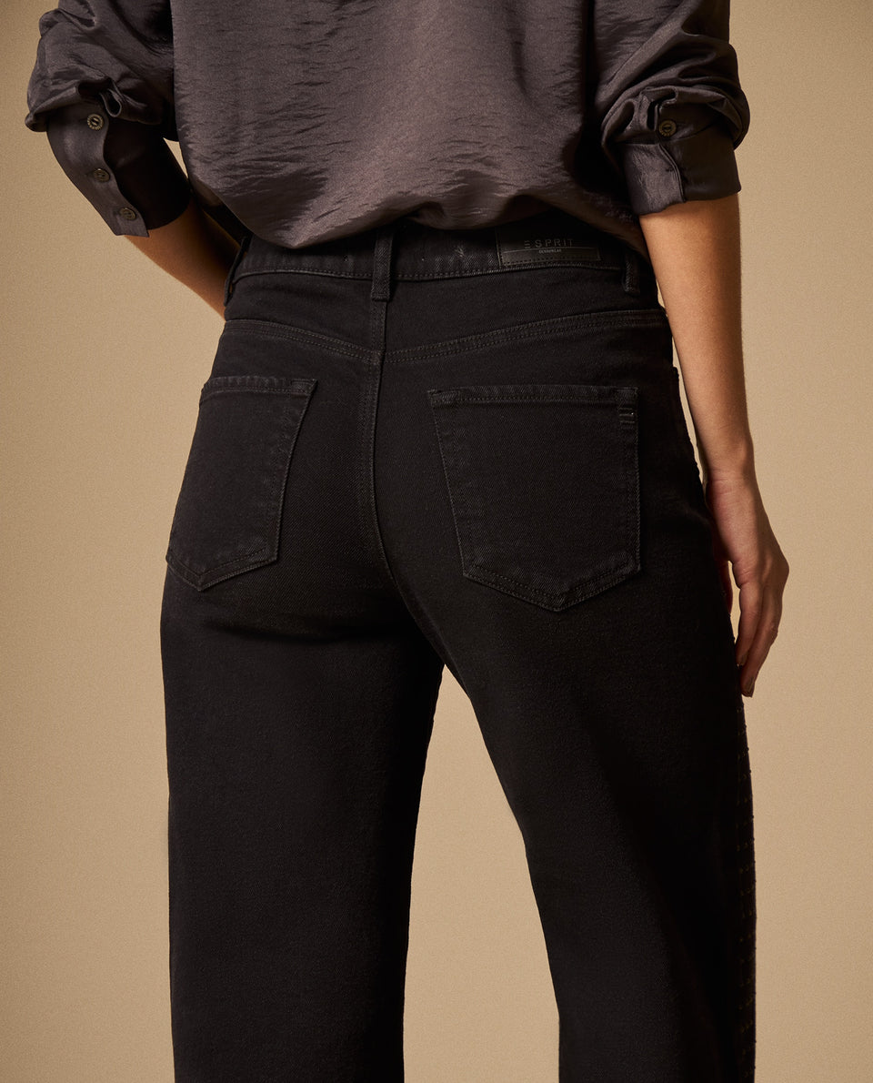 Jean Wide Leg Negro con Aplicaciones Brillantes - Negro