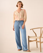 Jean Wide Leg Azul Claro con Cordón Ajustable - Azul