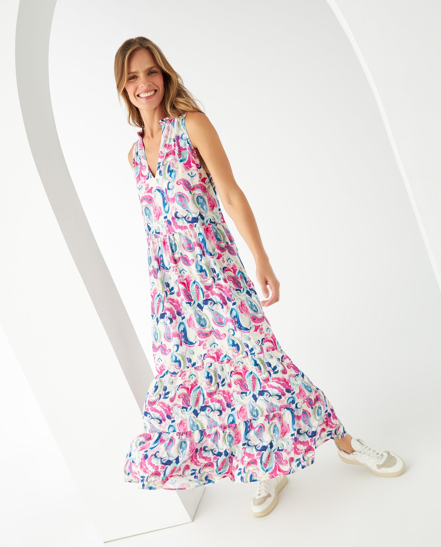 Vestido largo estampado para mujer - Rosa