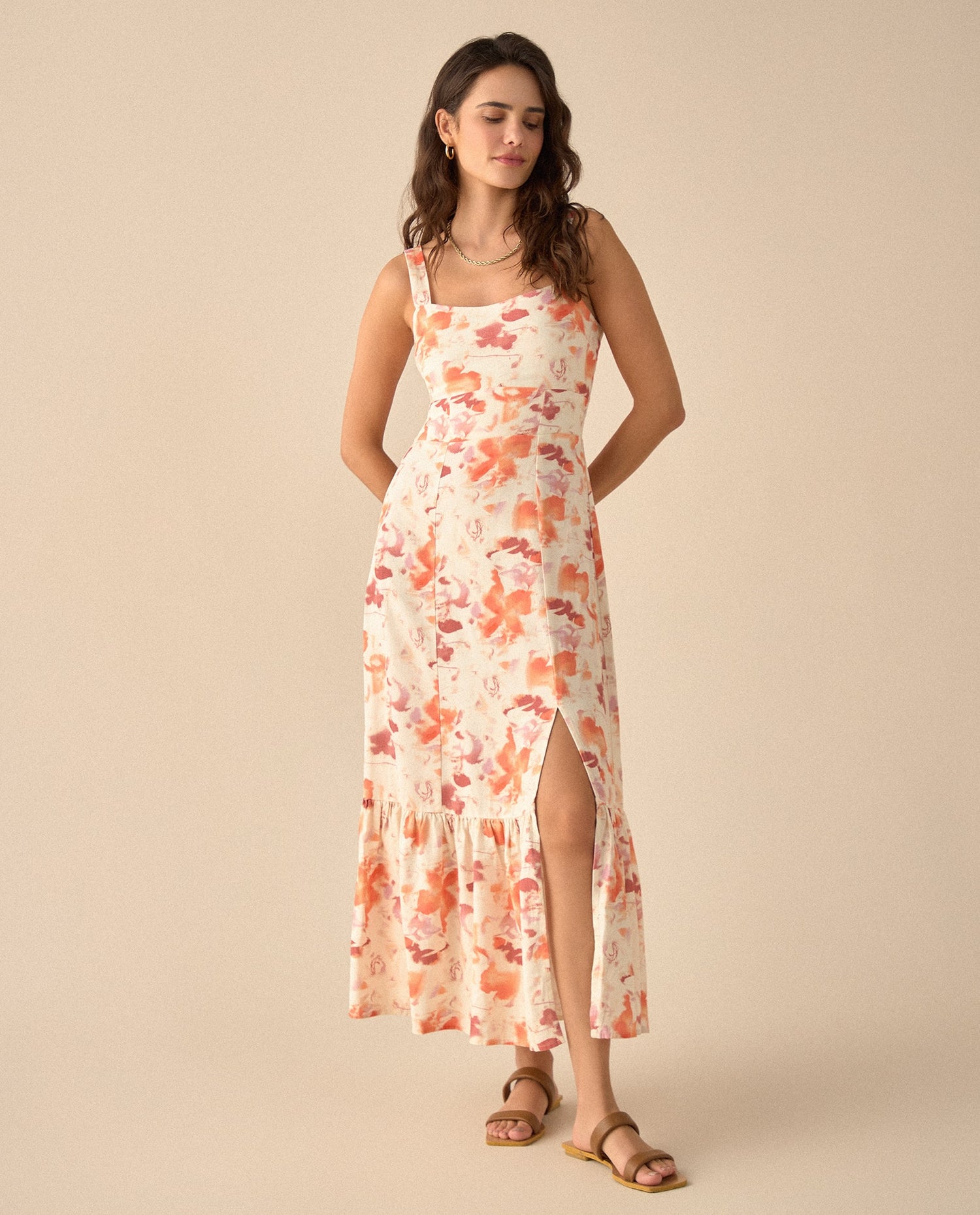 Vestido con escote recto para mujer - Naranja