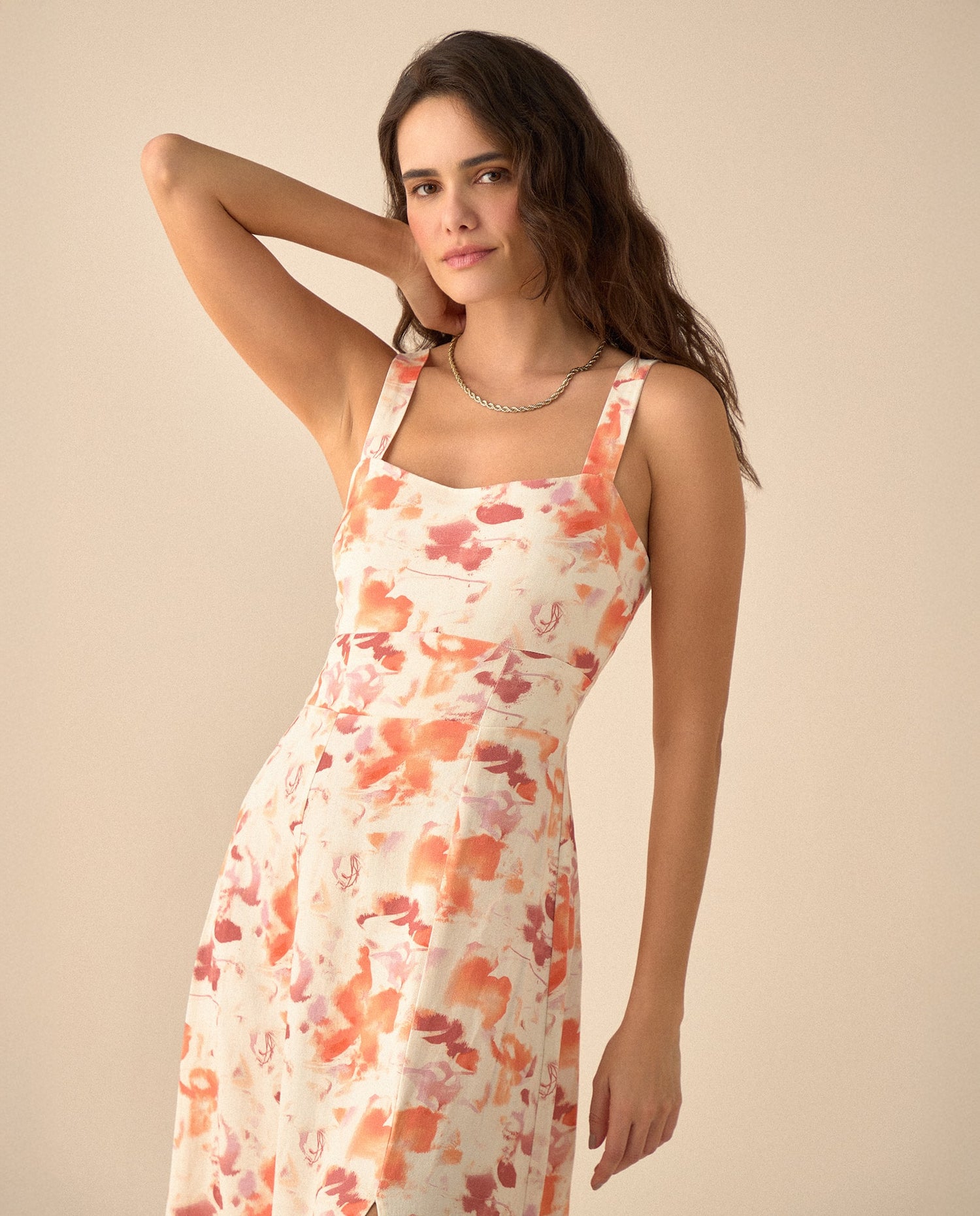 Vestido con escote recto para mujer - Naranja