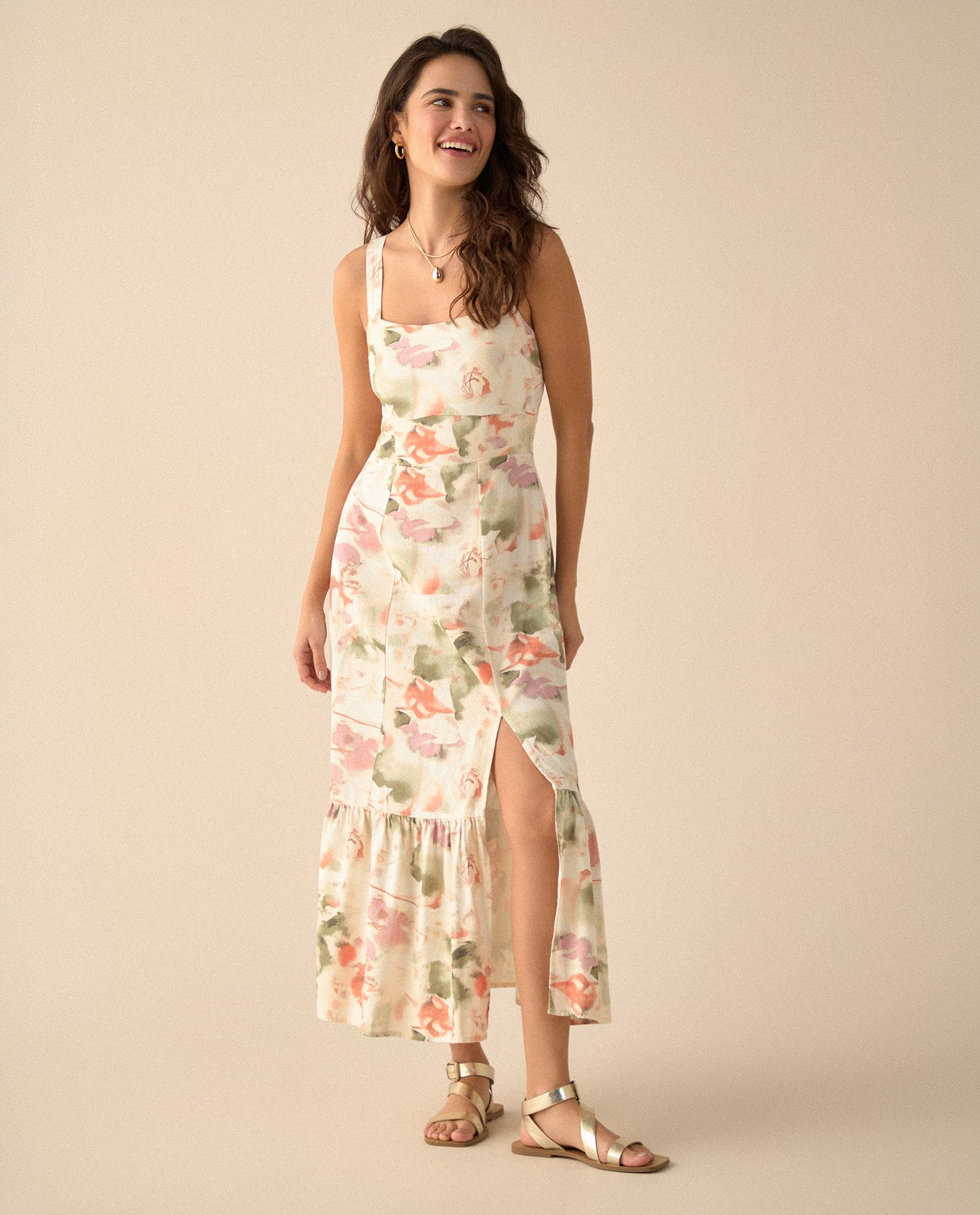 Vestido con escote recto para mujer - Verde 34_691G001_VER180322_0