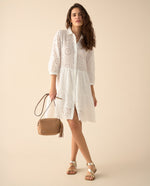 Vestido corto en ojalillo para mujer - Crudo