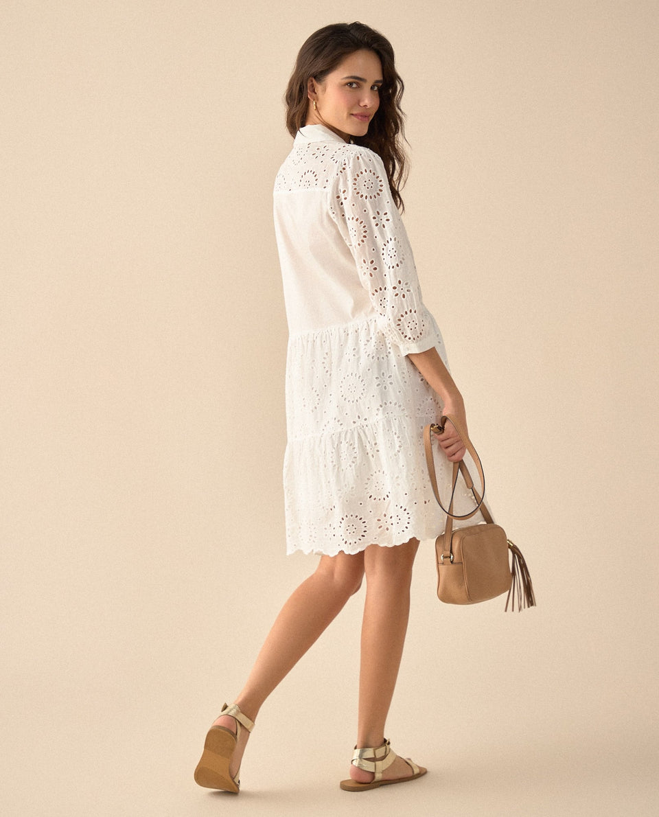 Vestido corto en ojalillo para mujer - Crudo 34_691G002_CRU110602_4