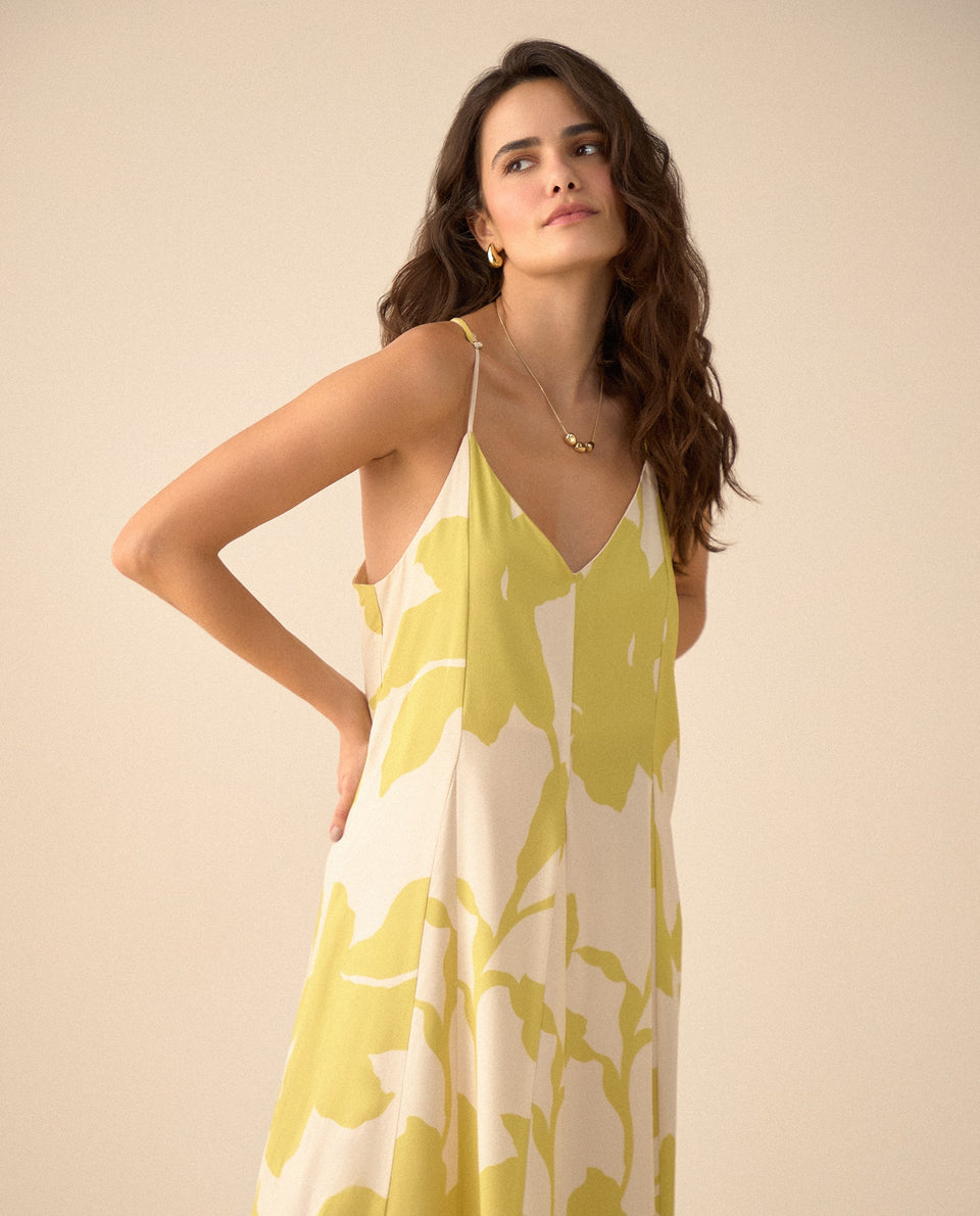 Vestido largo con escote en V para mujer - Amarillo 34_691G003_AMA140636_3