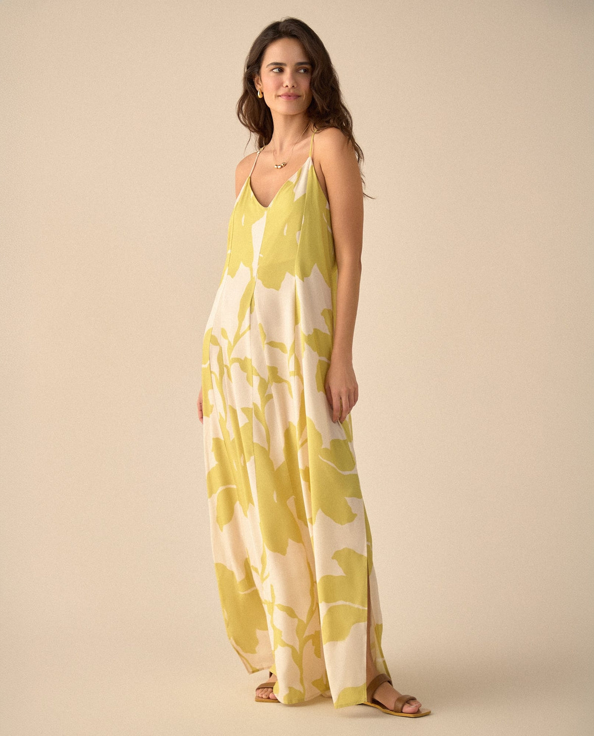 Vestido largo con escote en V para mujer - Amarillo 34_691G003_AMA140636_5