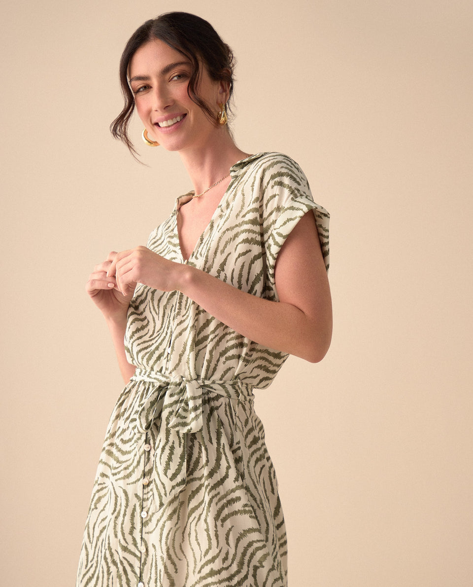 Vestido largo con escote en V para mujer - Verde 34_691G004_VER170115_3
