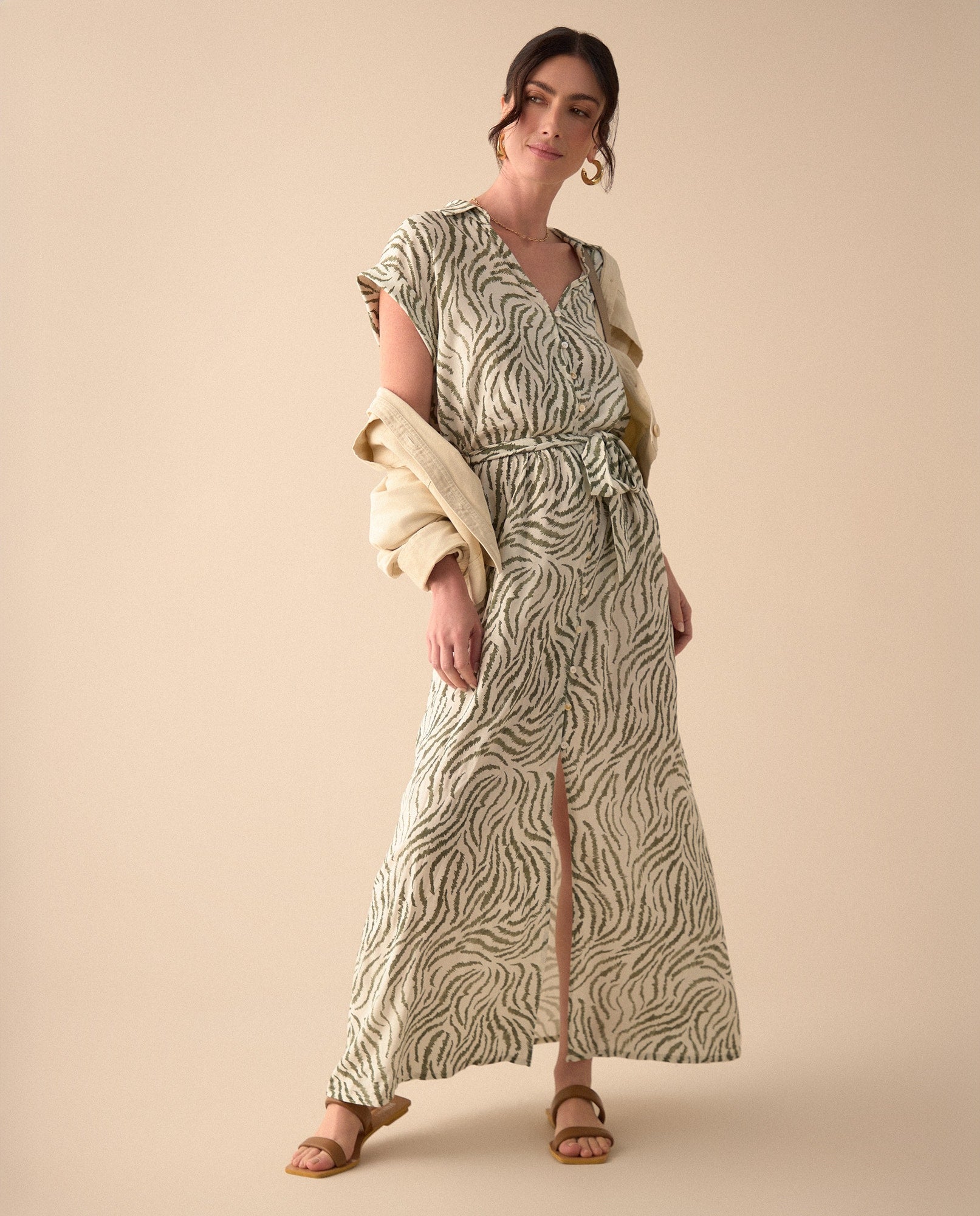 Vestido largo con escote en V para mujer - Verde 34_691G004_VER170115_6