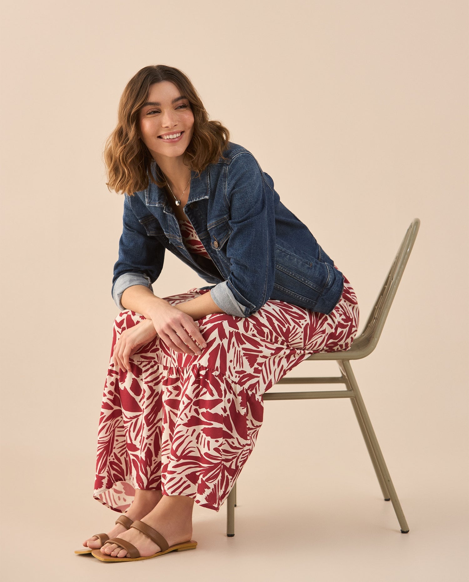 Vestido estampado largo para mujer - Rojo