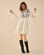 Vestido corto con escote en V para mujer - Crudo
